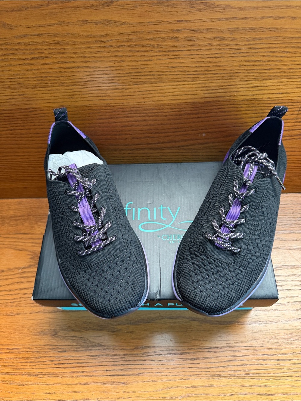 Women's nurse Casual Knit Sneakers - Black with Purple Accents